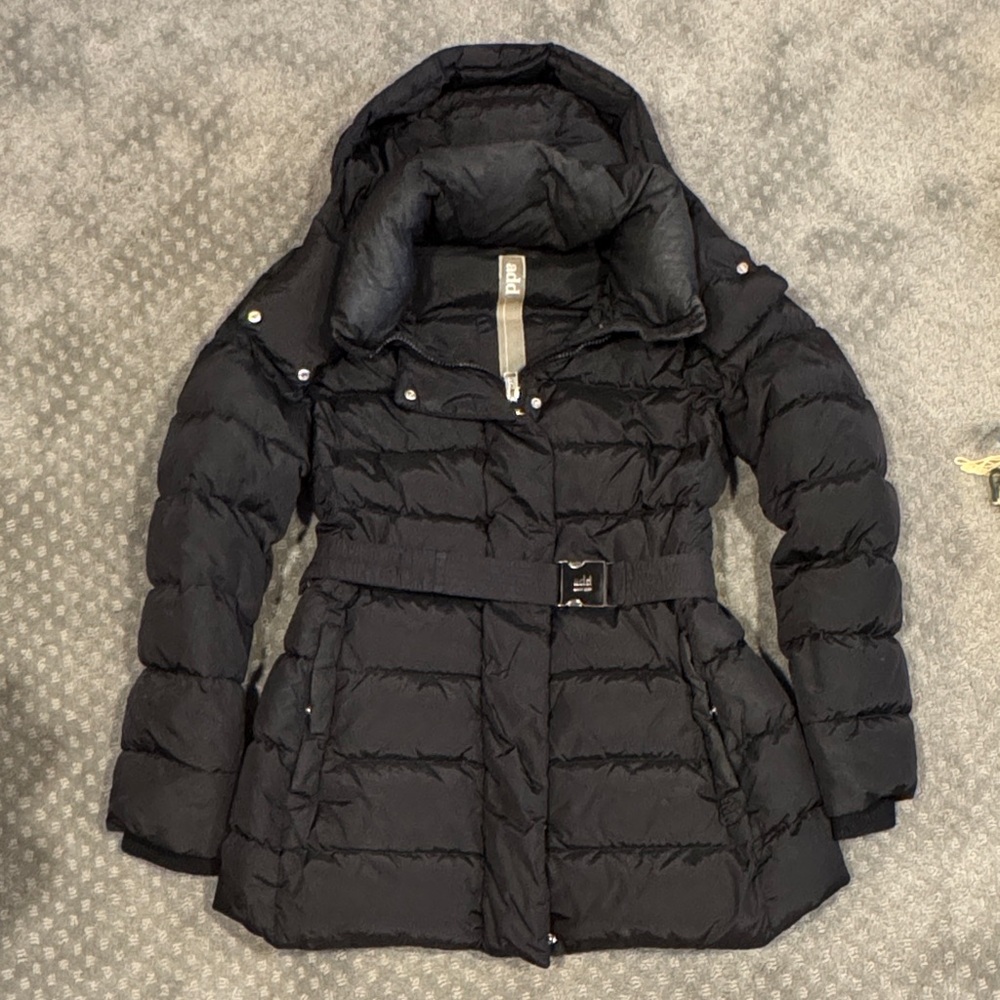 Add Down Black Puffer Jacket with Belt
